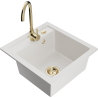 Mexen Vito 1-bowl granite sink with Telma kitchen tap, white - 6503-20-670200-50
