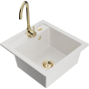 Mexen Vito granite kitchen sink 1-bowl with Telma kitchen faucet, white - 6503-20-670200-50