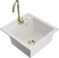 Mexen Vito 1-compartment granite sink with kitchen mixer tap Telma, White - 6503-20-670200-50