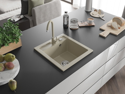 Mexen Vito 1-Bowl Granite Sink with Telma Kitchen Tap, Beige - 6503-69-670200-69