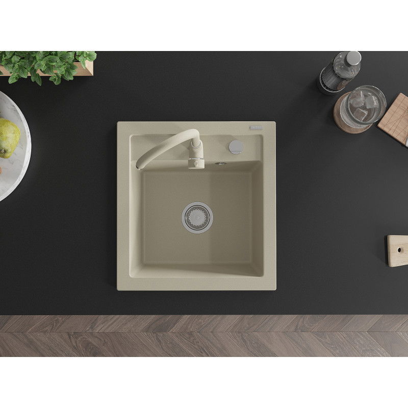 Mexen Vito 1-Bowl Granite Sink with Telma Kitchen Tap, Beige - 6503-69-670200-69