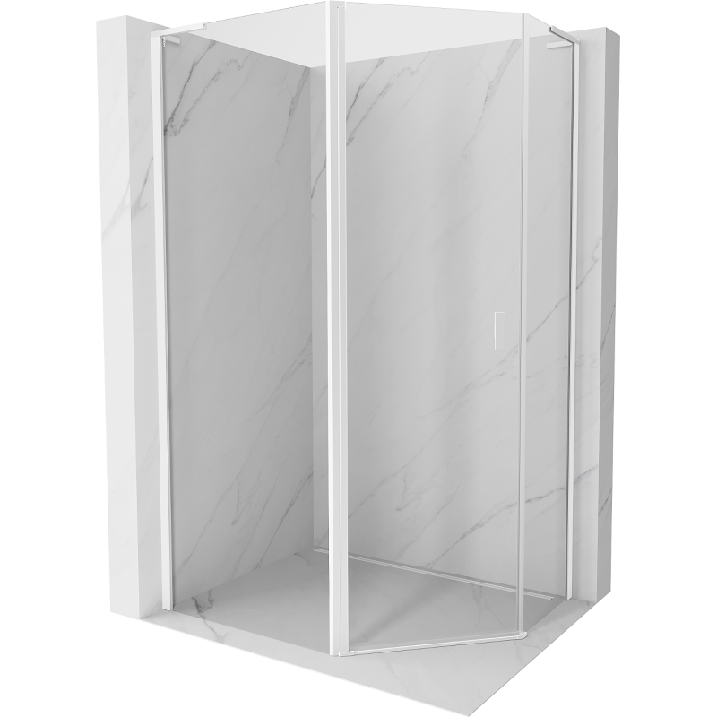 Mexen Mist L asymmetric pentagonal shower enclosure with hinged door 100 x 90 cm, transparent, white - 8A8L-100-090-20-00