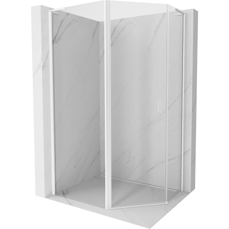 Mexen Mist L asymmetric pentagonal shower enclosure with hinged door 100 x 90 cm, transparent, white - 8A8L-100-090-20-00