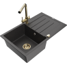 Mexen Bruno 1-bowl granite sink with drainer and Duero kitchen tap, speckled black - 6513-76-671600-50