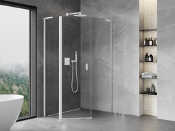 Mexen Mist L asymmetric pentagonal shower enclosure with hinged door 90 x 100 cm, transparent, white - 8A8L-090-100-20-00