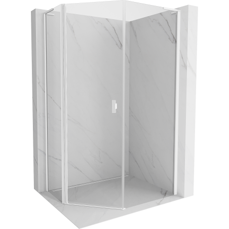 Mexen Mist L asymmetric pentagonal shower enclosure with hinged door 90 x 100 cm, transparent, white - 8A8L-090-100-20-00