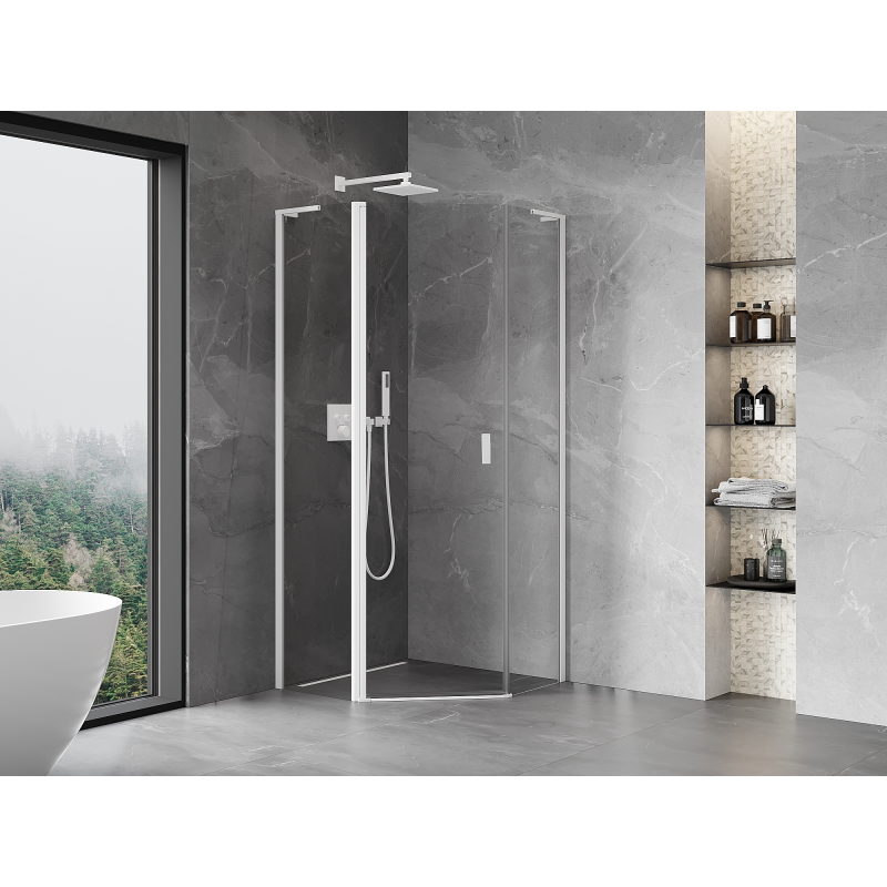 Mexen Mist L pentagonal pivot shower cabin 100 x 100 cm, transparent, white - 8A8L-100-100-20-00