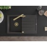 Mexen Bruno 1-bowl granite sink with drainer and Duero kitchen tap, speckled black - 6513-76-671600-50