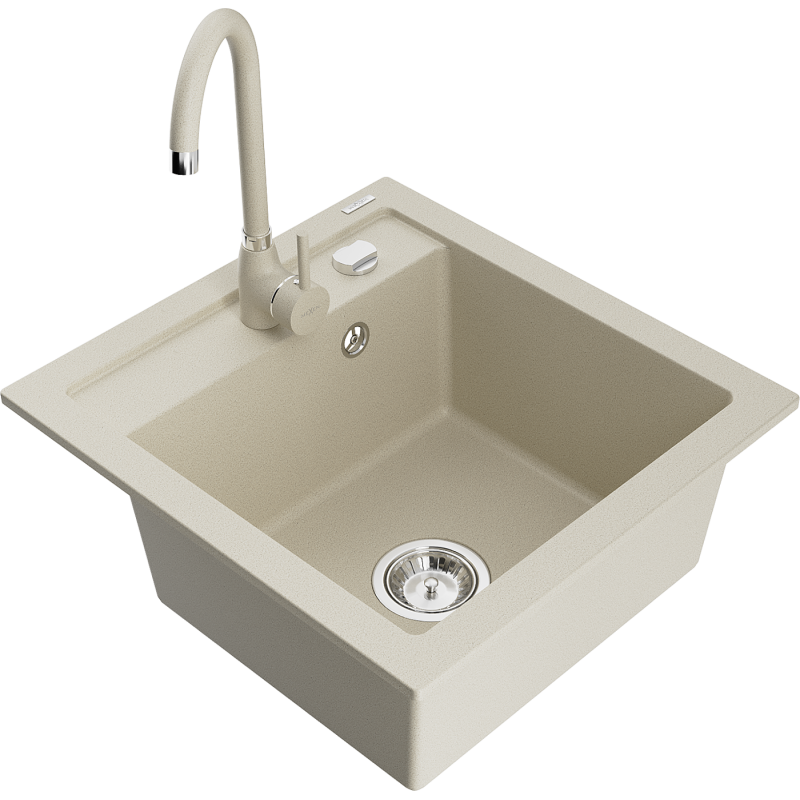 Mexen Vito 1-Bowl Granite Sink with Telma Kitchen Tap, Beige - 6503-69-670200-69