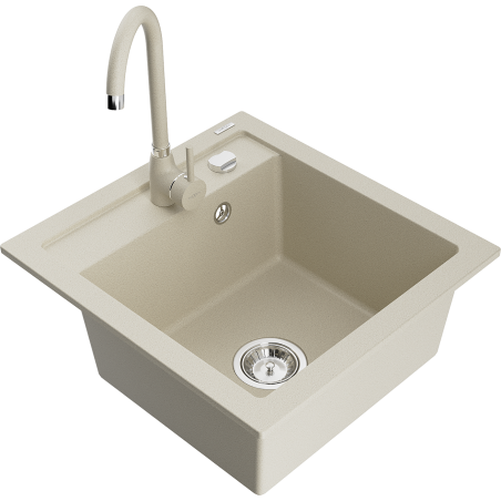 Mexen Vito 1-Bowl Granite Sink with Telma Kitchen Tap, Beige - 6503-69-670200-69