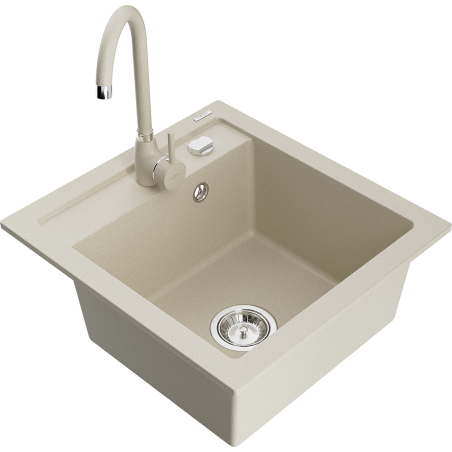 Mexen Vito single-bowl granite sink with Telma kitchen faucet, beige - 6503-69-670200-69