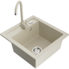 Mexen Vito single-bowl granite sink with Telma kitchen faucet, beige - 6503-69-670200-69