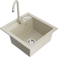 Mexen Vito single-bowl granite sink with Telma kitchen faucet, beige - 6503-69-670200-69