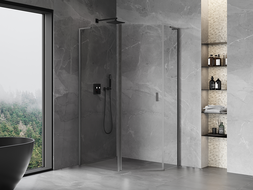 Mexen Mist L pentagonal asymmetrical hinged shower enclosure 100x80 cm transparent gun gray brushed - 8A8L-100-080-66-00