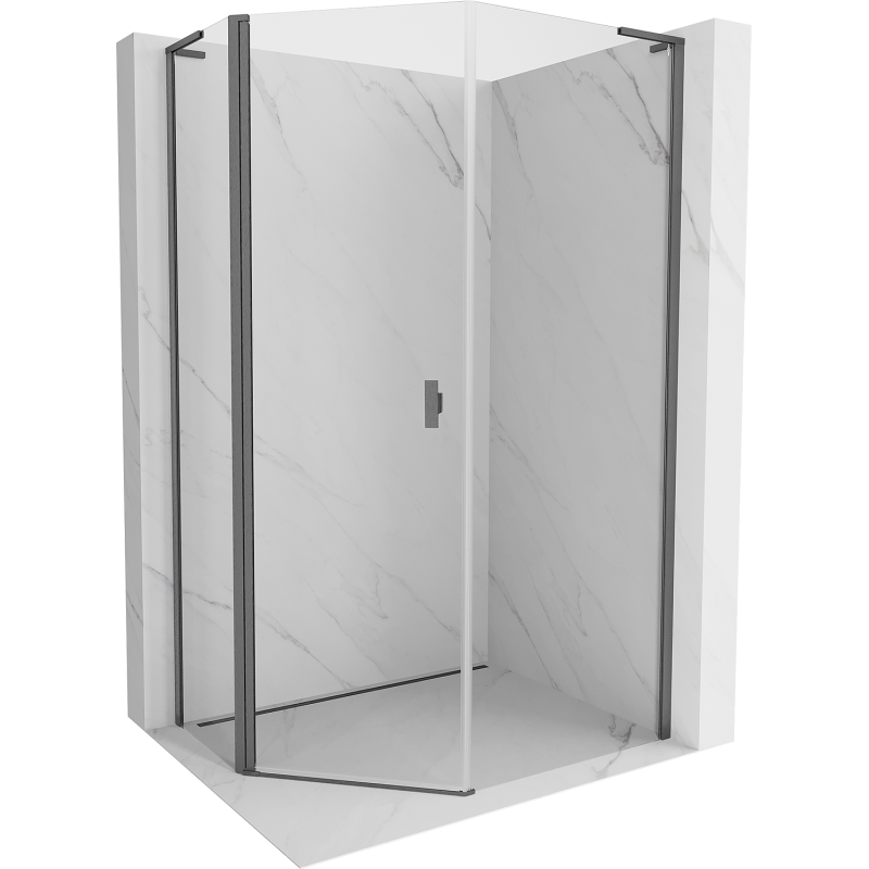 Mexen Mist L asymmetrical pentagonal hinged shower enclosure 80x90 cm transparent gun gray brushed - 8A8L-080-090-66-00