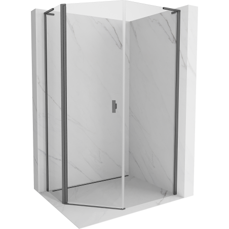 Mexen Mist L asymmetrical pentagonal hinged shower enclosure 80x90 cm transparent gun gray brushed - 8A8L-080-090-66-00