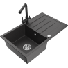 Mexen Bruno granite sink 1-bowl with drainer and Duero kitchen faucet, speckled black - 6513-76-671600-70