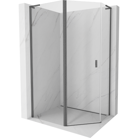 Mexen Mist L asymmetrical pentagonal shower enclosure with swing door 100x90 cm transparent gun gray brushed