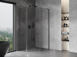 Mexen Mist L asymmetric pentagonal hinged shower cabin 90x100 cm transparent gun gray brushed - 8A8L-090-100-66-00