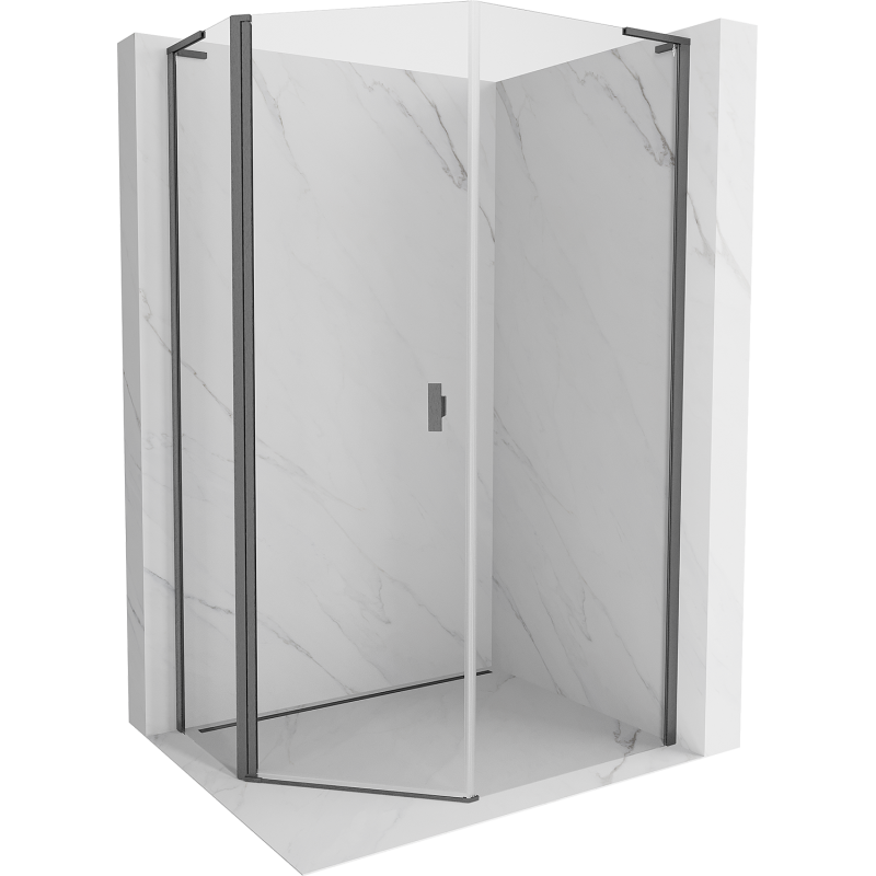 Mexen Mist L asymmetric pentagonal hinged shower cabin 90x100 cm transparent gun gray brushed - 8A8L-090-100-66-00