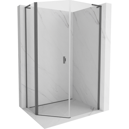 Mexen Mist L asymmetric pentagonal hinged shower cabin 90x100 cm transparent gun gray brushed - 8A8L-090-100-66-00
