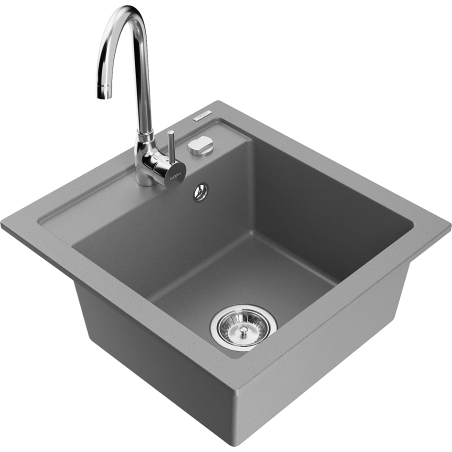 Mexen Vito granite kitchen sink 1-bowl with Telma kitchen tap, grey - 6503-71-670200-00