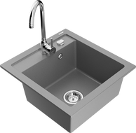 Mexen Vito granite kitchen sink single-bowl with Telma kitchen faucet, gray - 6503-71-670200-00