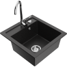 Mexen Vito granite kitchen sink single bowl with Telma kitchen faucet, black/silver metallic - 6503-73-670200-00