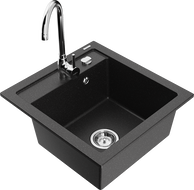 Mexen Vito 1-compartment granite sink with kitchen mixer tap Telma, Black/Silver metalik - 6503-73-670200-00