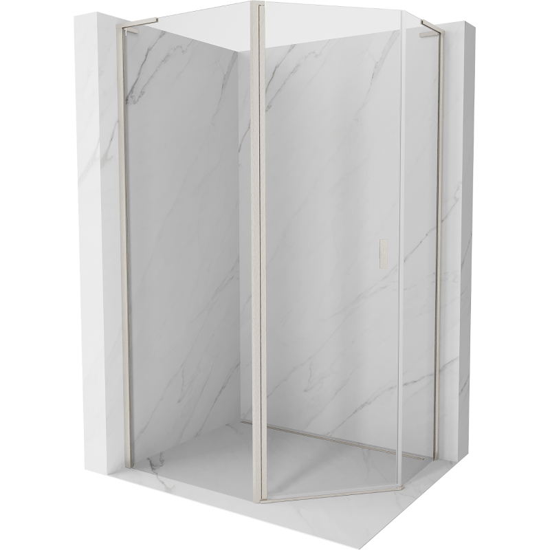 Mexen Mist L pentagonal asymmetrical swing shower cabin 90 x 80 cm transparent brushed nickel - 8A8L-090-080-97-00
