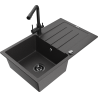 Mexen Bruno 1-bowl granite kitchen sink with drainer and Duero kitchen faucet, speckled black - 6513-76-671600-70-B