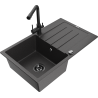 Mexen Bruno granite kitchen sink 1-bowl with drainer and kitchen faucet Duero, black speckled - 6513-76-671600-70-B