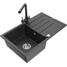 Mexen Bruno 1-bowl granite sink with drainer and kitchen faucet Duero, black speckled - 6513-76-671600-76
