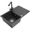 Mexen Bruno 1-compartment granite sink with a drip tray and kitchen mixer tap Duero, spotted black - 6513-76-671600-76
