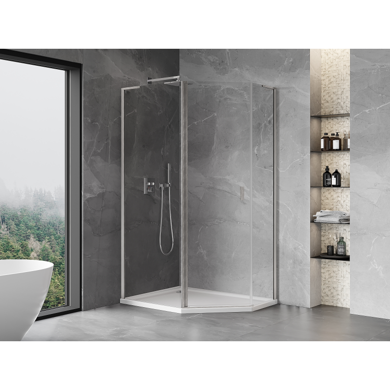 Mexen Mist L asymmetrical pentagonal hinged shower enclosure 100 x 90 cm transparent brushed nickel - 8A8L-100-090-97-00
