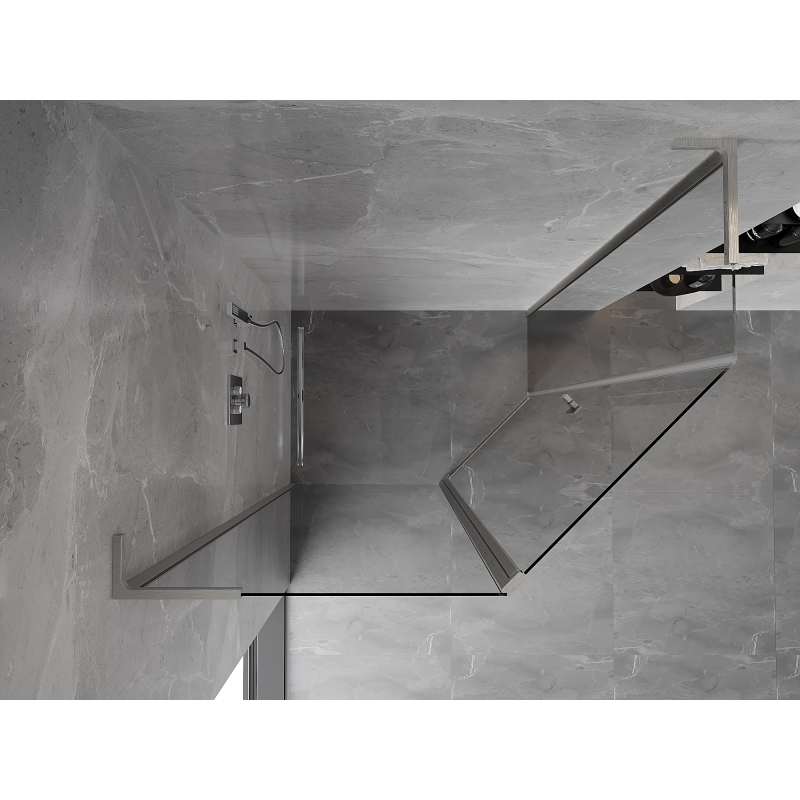 Mexen Mist L asymmetrical pentagonal hinged shower enclosure 100 x 90 cm transparent brushed nickel - 8A8L-100-090-97-00