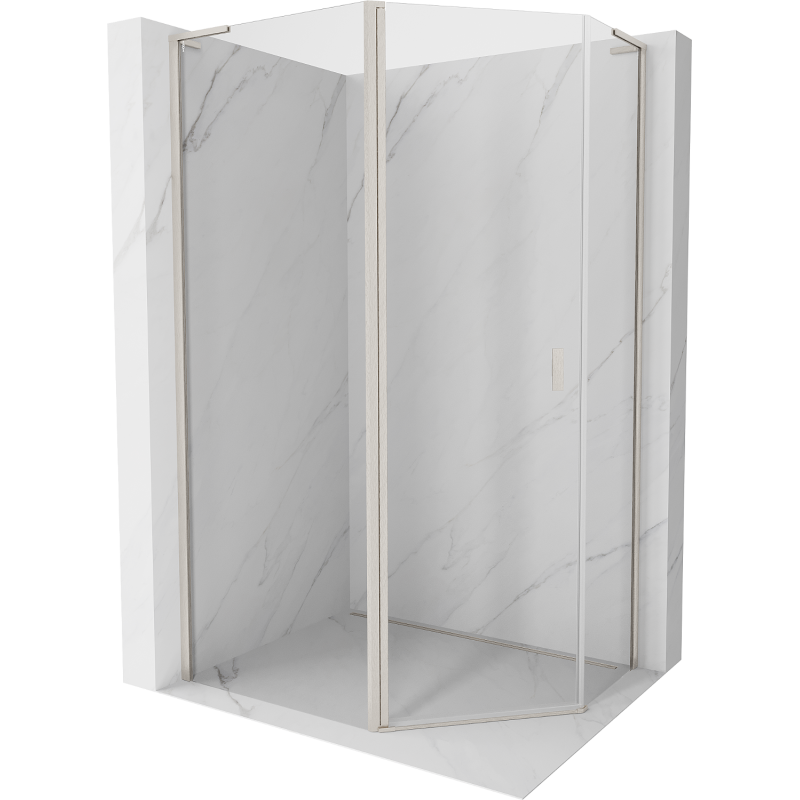 Mexen Mist L asymmetrical pentagonal hinged shower enclosure 100 x 90 cm transparent brushed nickel - 8A8L-100-090-97-00