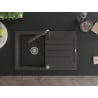 Mexen Bruno 1-bowl granite sink with drainer and kitchen faucet Duero, black speckled - 6513-76-671600-76
