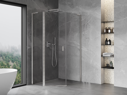 Mexen Mist L asymmetric pentagonal shower cabin with a hinged door 90 x 100 cm transparent brushed nickel - 8A8L-090-100-97-00