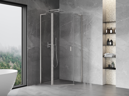 Mexen Mist L pentagonal hinged shower enclosure 100 x 100 cm, transparent, brushed nickel - 8A8L-100-100-97-00