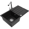 Mexen Bruno 1-bowl granite sink with drainer and Duero kitchen tap, black - 6513-77-671600-00