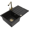 Mexen Bruno granite kitchen sink with drainer and kitchen faucet Duero, black - 6513-77-671600-50