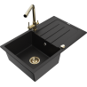 Mexen Bruno granite sink 1-bowl with drainer and Duero kitchen tap, black - 6513-77-671600-50