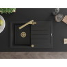Mexen Bruno granite kitchen sink, 1-bowl with drainer and kitchen faucet Duero, black - 6513-77-671600-50