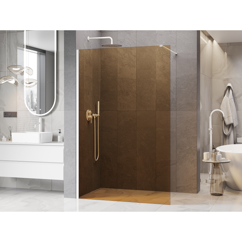 Mexen Kioto Walk-in Shower Screen 80 x 200 cm, Bronze 8 mm, White - 800-080-101-20-32