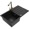 Mexen Bruno 1-bowl granite sink with drainer and Duero kitchen faucet, black - 6513-77-671600-50-B