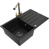 Mexen Bruno granite sink 1-bowl with drainer and kitchen faucet Duero, black - 6513-77-671600-50-B