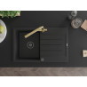 Mexen Bruno 1-bowl granite sink with drainer and Duero kitchen faucet, black - 6513-77-671600-50-B