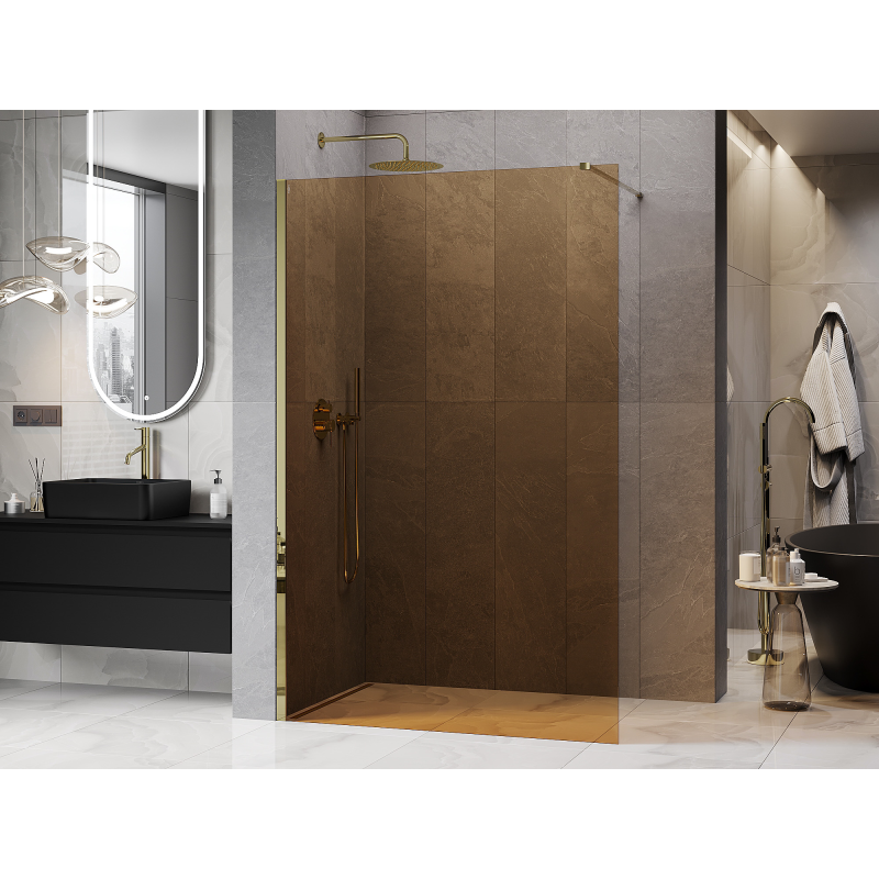 Mexen Kioto Walk-in Shower Wall 110 x 200 cm, Bronze 8 mm, Gold - 800-110-101-50-32