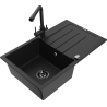 Mexen Bruno 1-bowl granite sink with drainer and Duero kitchen faucet, black - 6513-77-671600-70-B